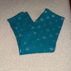 Faded Glory Teal Leggings with Silver Patterns